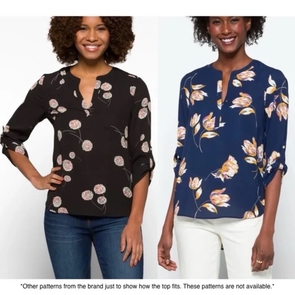 New Daniel Rainn Roll Tab Sleeve Split Neck Blouse Koda Teal Dot Petite Size XS - Picture 16 of 16